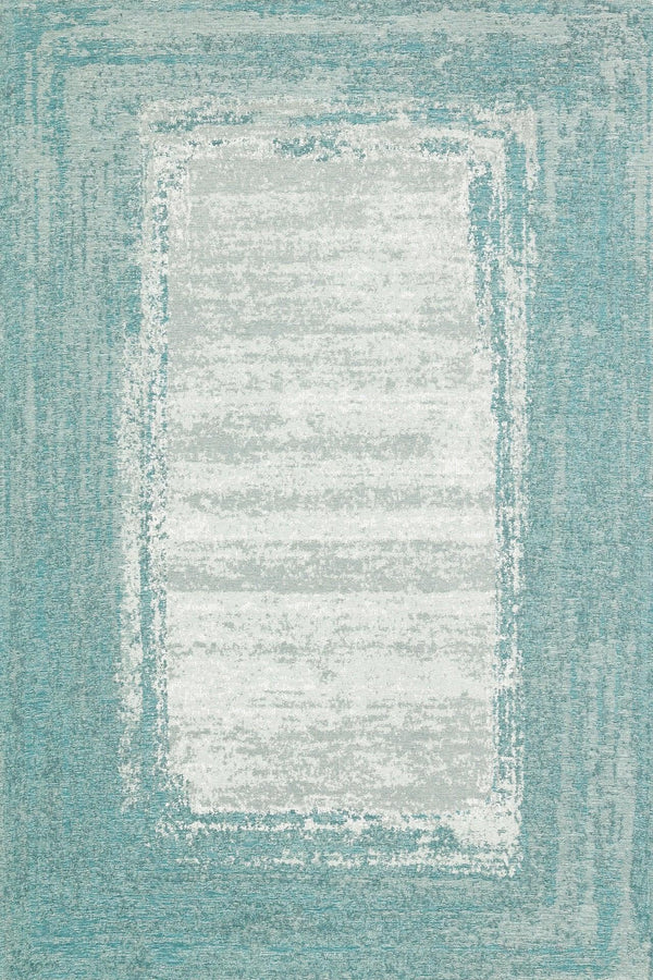 Beyaz Mavi Eskitme Modern Halı - Yıkanabilir - Kaymaz Taban - Pati Dostu