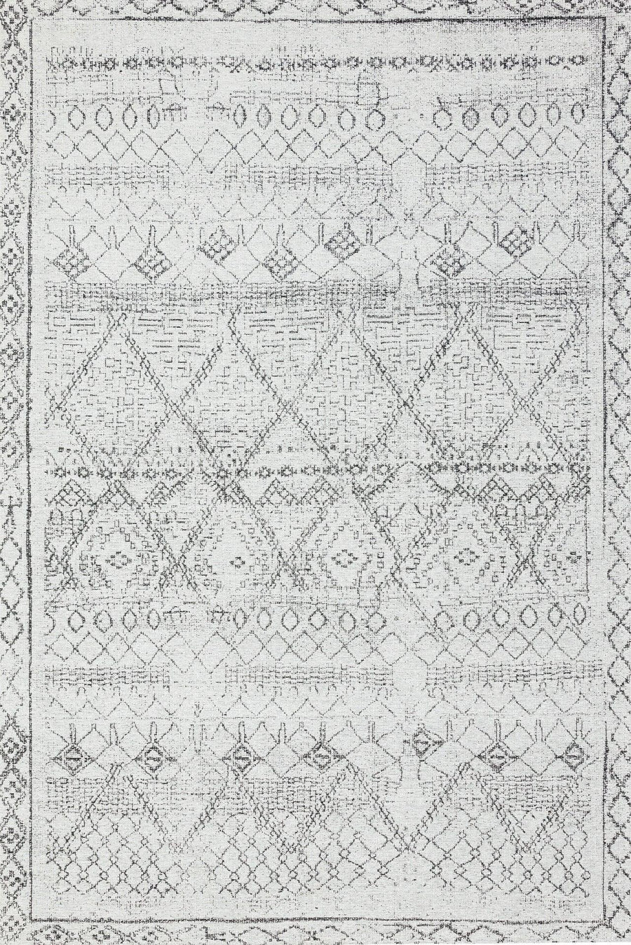 Ethnic Geometric Area Rug in White and Grey – in the living room