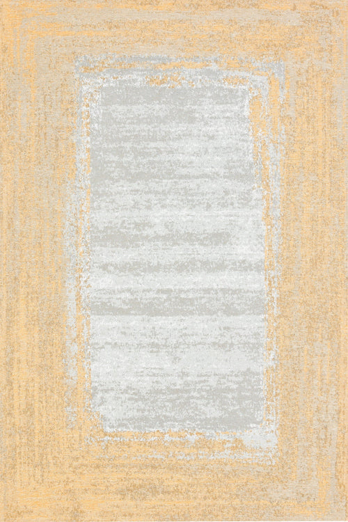 Sarı Çerçeveli Modern Etnik Desenli Halı  | Makinada Yıkanabilir | Hav Toz Vermez | Leke Tutmayan | Kaymaz Taban | Dijital Makine Baskı | Salon Yolluk Mutfak Halısı