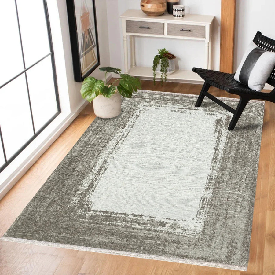 Gri Vizon Eskitme Modern Halı - Yıkanabilir - Kaymaz Taban - Pati Dostu