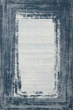 Koyu Mavi Çerçeveli Modern Etnik Desenli Halı  | Makinada Yıkanabilir | Hav Toz Vermez | Leke Tutmayan | Kaymaz Taban | Dijital Makine Baskı | Salon Yolluk Mutfak Halısı