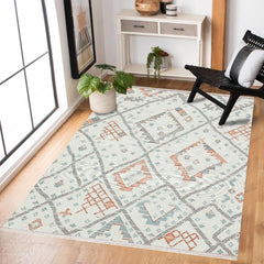 Mavi Etnik Modern Etnik Desenli Halı  | Makinada Yıkanabilir | Hav Toz Vermez | Leke Tutmayan | Kaymaz Taban | Dijital Makine Baskı | Salon Yolluk Mutfak Halısı