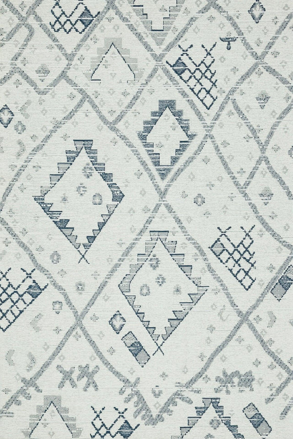 Beyaz Gri Etnik Geometrik Halı - Yıkanabilir - Kaymaz Taban - Pati Dostu