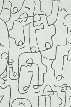 Beyaz Soyut Modern Etnik Desenli Halı  | Makinada Yıkanabilir | Hav Toz Vermez | Leke Tutmayan | Kaymaz Taban | Dijital Makine Baskı | Salon Yolluk Mutfak Halısı