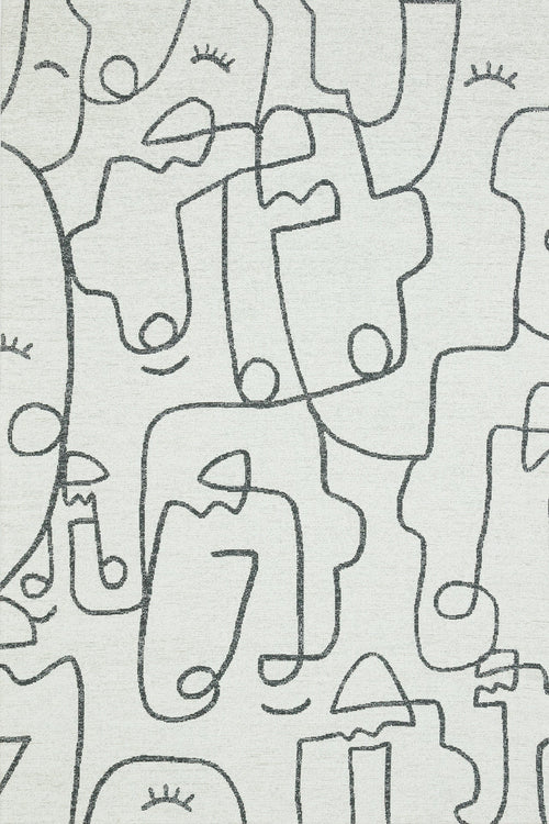 Beyaz Soyut Modern Etnik Desenli Halı  | Makinada Yıkanabilir | Hav Toz Vermez | Leke Tutmayan | Kaymaz Taban | Dijital Makine Baskı | Salon Yolluk Mutfak Halısı