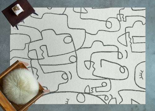 Beyaz Soyut Modern Etnik Desenli Halı  | Makinada Yıkanabilir | Hav Toz Vermez | Leke Tutmayan | Kaymaz Taban | Dijital Makine Baskı | Salon Yolluk Mutfak Halısı