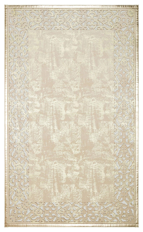 Bej Gold Dekoratif Modern Deri Halı - Yıkanabilir - Kaymaz Taban - Pati Dostu