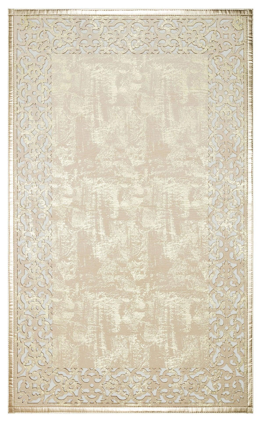 Waschbarer Teppich Beige mit Bordüre im Vintage-Stil – im Wohnzimmer