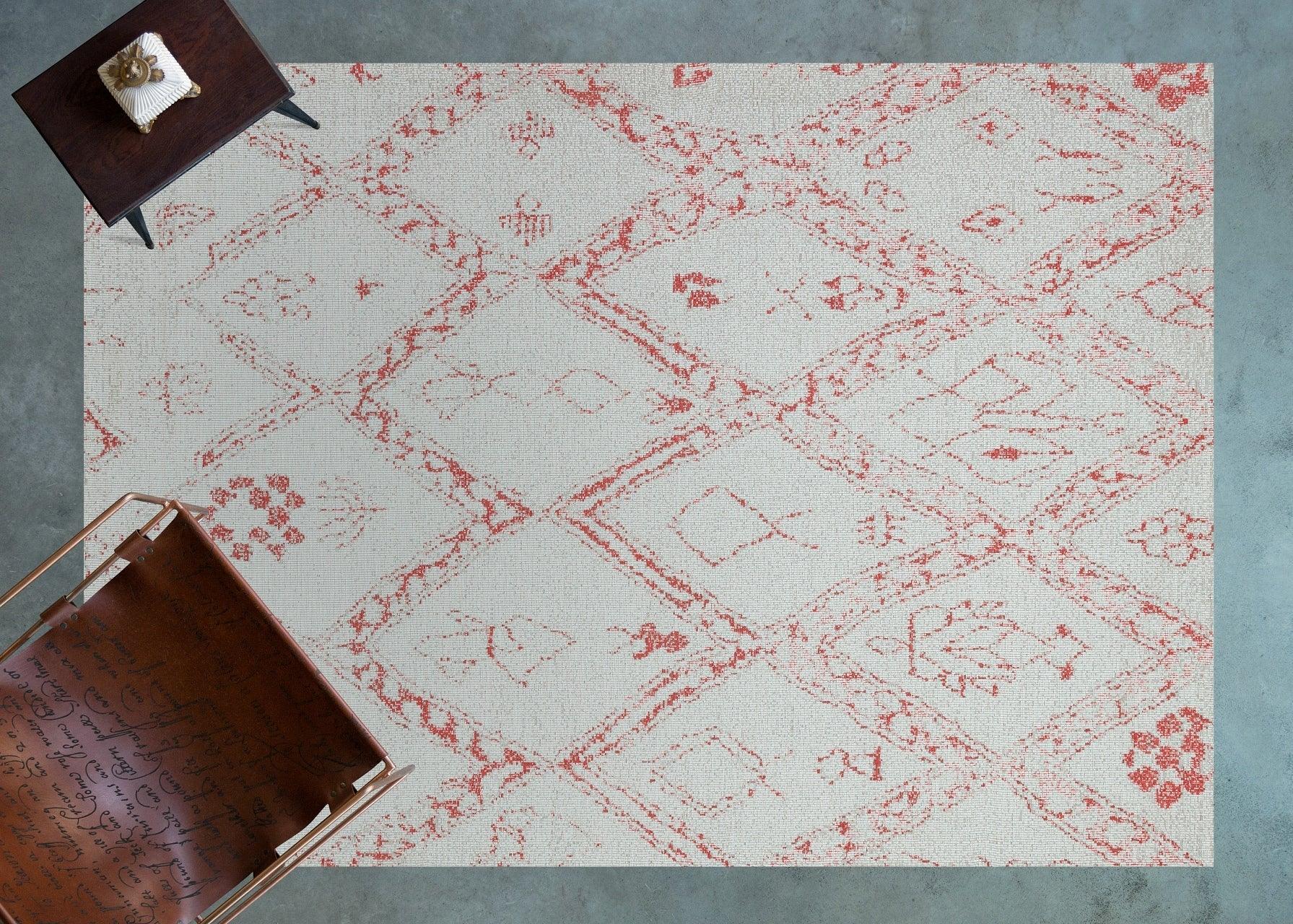 Beyaz Krem Etnik Geometrik Halı - Yıkanabilir - Kaymaz Taban - Pati Dostu