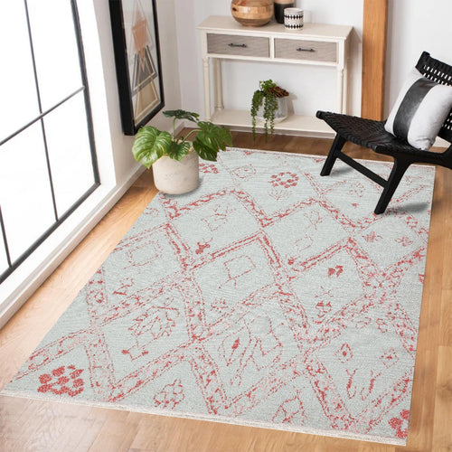 Kırmızı Etnik Modern Etnik Desenli Halı  | Makinada Yıkanabilir | Hav Toz Vermez | Leke Tutmayan | Kaymaz Taban | Dijital Makine Baskı | Salon Yolluk Mutfak Halısı