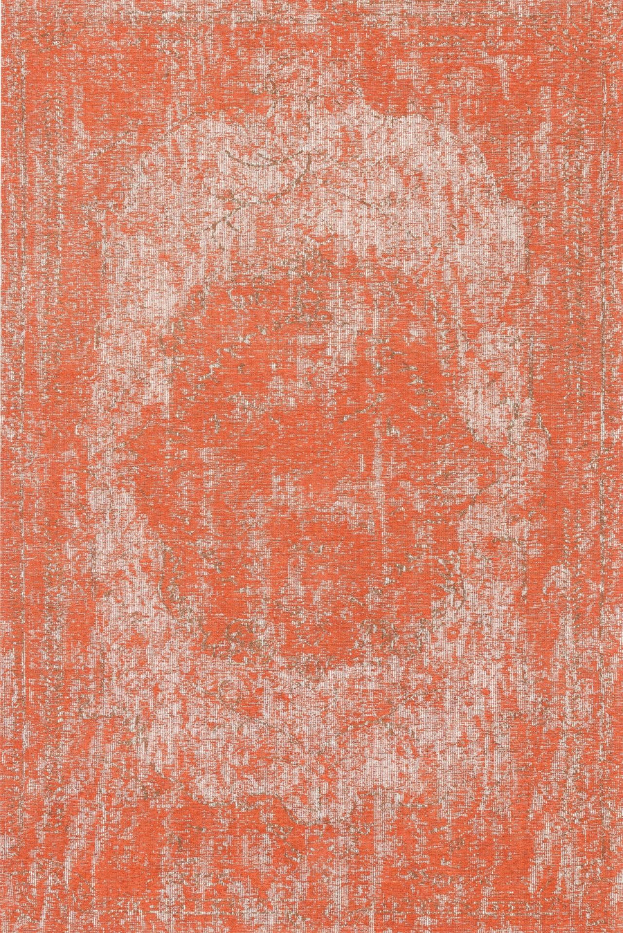 Distressed Abstract Orange & Cream Area Rug – in the living room