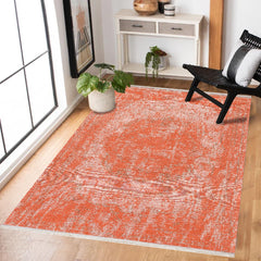 Turuncu Modern Modern Etnik Desenli Halı  | Makinada Yıkanabilir | Hav Toz Vermez | Leke Tutmayan | Kaymaz Taban | Dijital Makine Baskı | Salon Yolluk Mutfak Halısı