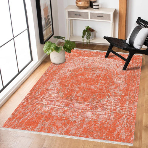 Turuncu Modern Modern Etnik Desenli Halı  | Makinada Yıkanabilir | Hav Toz Vermez | Leke Tutmayan | Kaymaz Taban | Dijital Makine Baskı | Salon Yolluk Mutfak Halısı