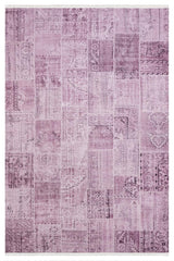 Violet Lilac Distressed Patchwork Living Room Rug - Cotton Digital Print