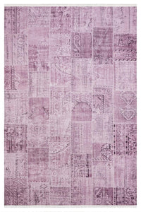 Purple and Navy Patchwork Area Rug in Distressed Style