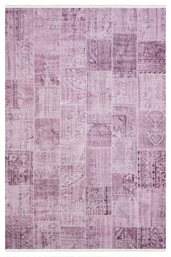 Brezovica Pembe Patchwork Pamuk ve Şönil Dijital Baskı Halı