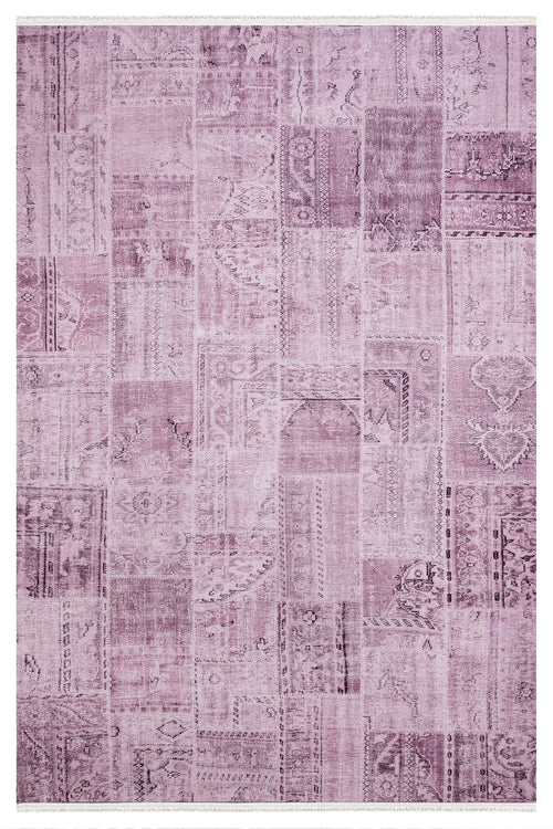 Brezovica Pembe Patchwork Pamuk ve Şönil Dijital Baskı Halı