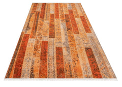 Bohinj Turuncu Patchwork Pamuk ve Şönil Dijital Baskı Halı