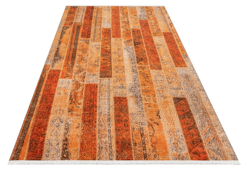 Bohinj Turuncu Patchwork Pamuk ve Şönil Dijital Baskı Halı