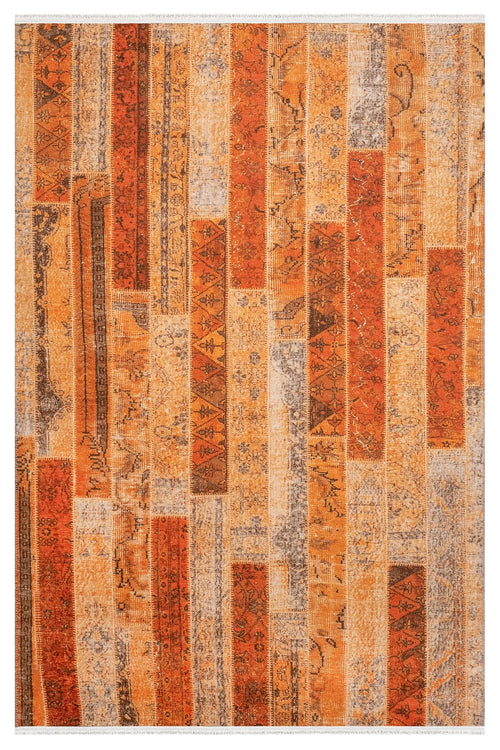 Bohinj Turuncu Patchwork Pamuk ve Şönil Dijital Baskı Halı