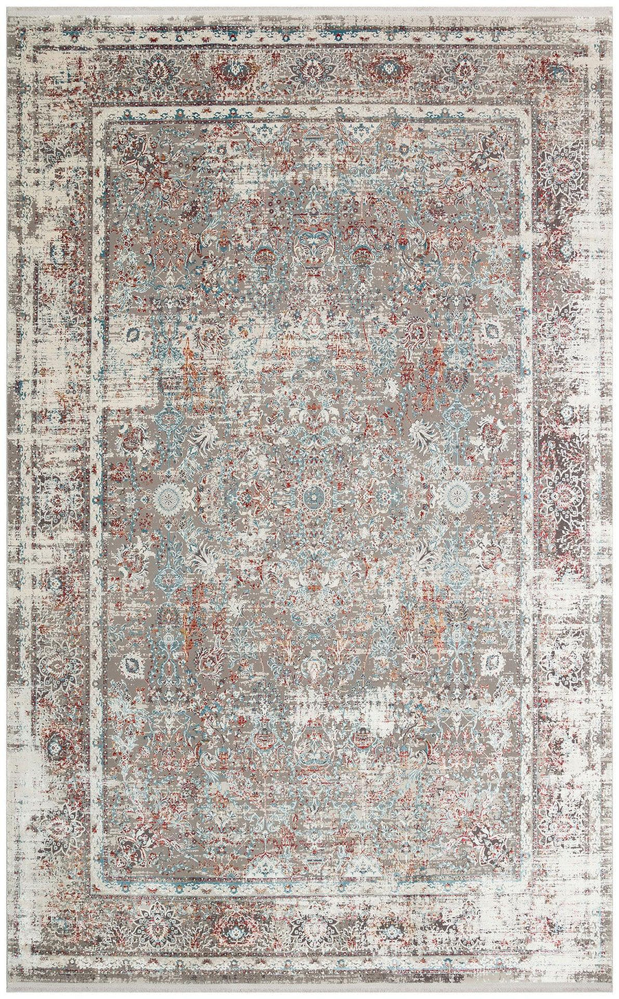 Gri Eskitme Klasik Viskon Halı - Pati Dostu - Toz Vermez