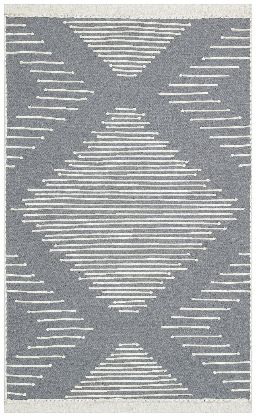 Grey and White Geometric Wool Flatweave Kilim Rug – in the hallway