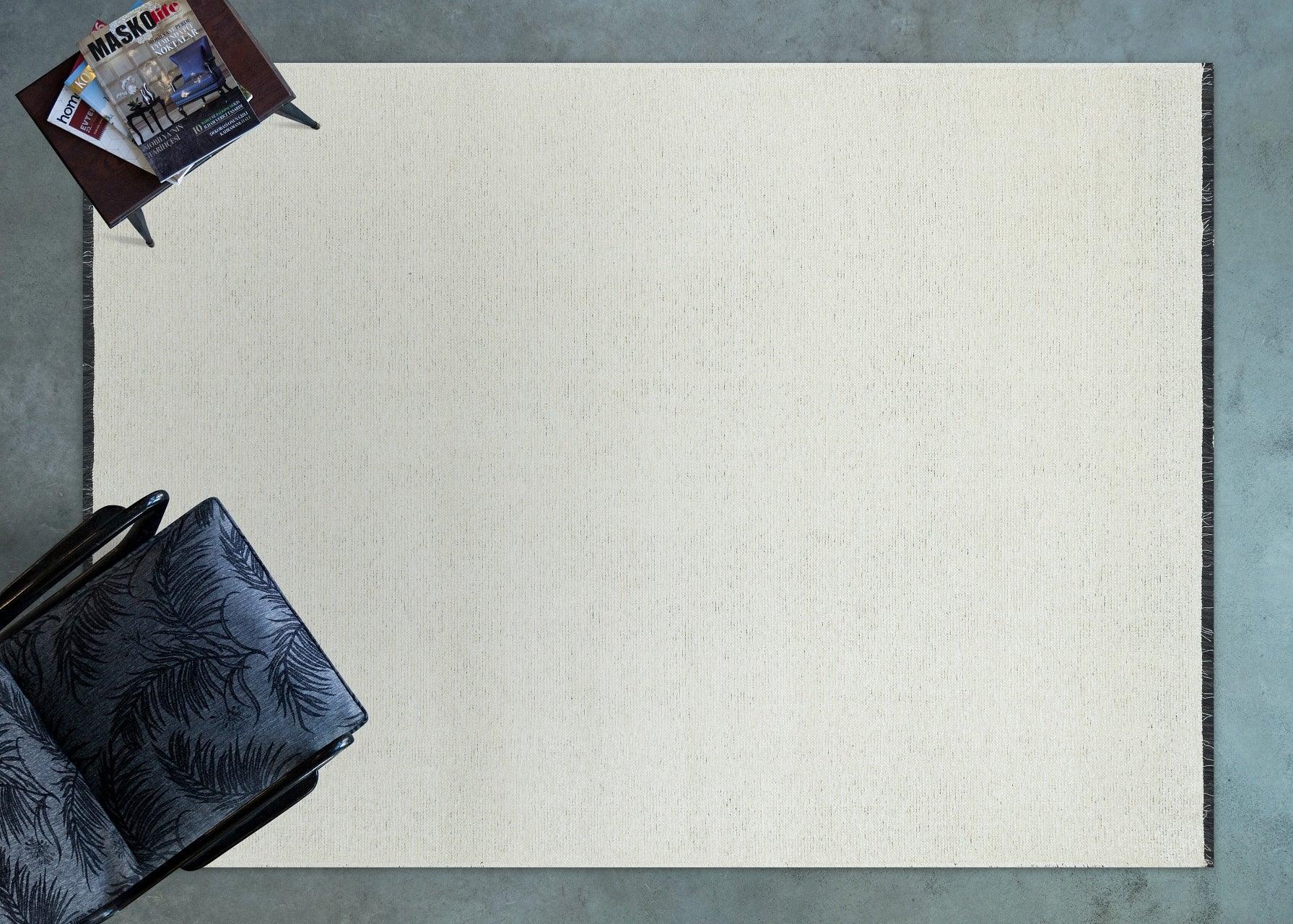 Ekru Krem Düz Modern Halı - Yıkanabilir - Kaymaz Taban - Pati Dostu