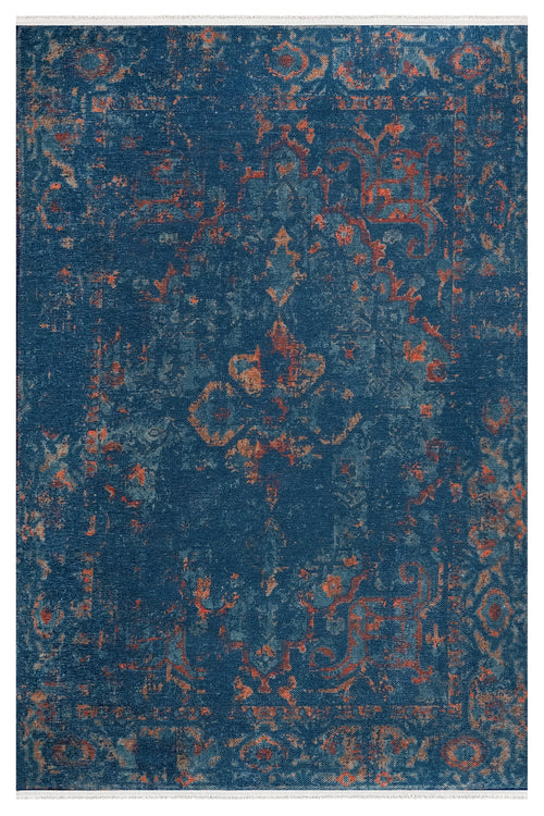 Maastricht Eskitme Lacivert Pamuk ve Şönil Dijital Baskı Halı