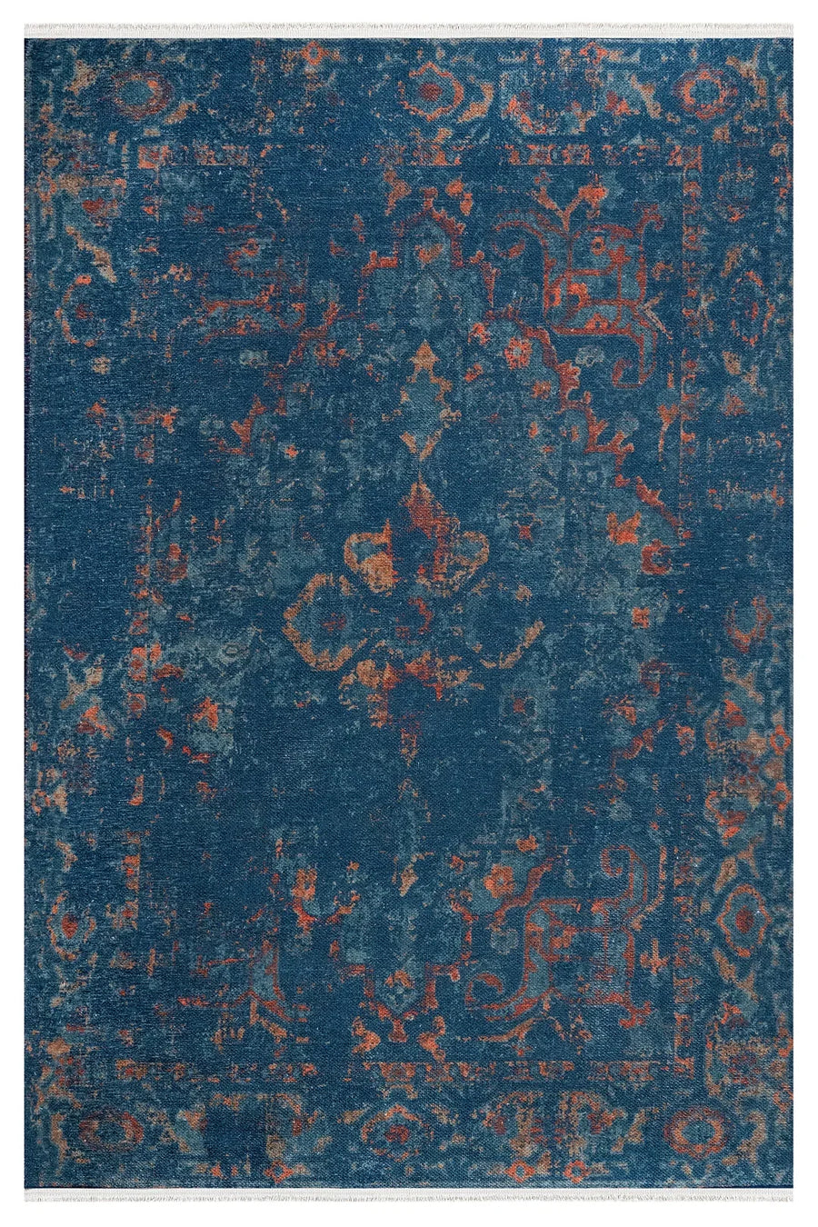 Antrasit Mavi Dokulu Eskitme Halı - Yıkanabilir - Kaymaz Taban - Pati Dostu