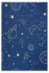 Navy Blue Yellow Children's Room Rug - Cotton Digital Print