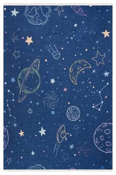 Lelystad Lacivert Figürlü Pamuk ve Şönil Dijital Baskı Çocuk Odası Halısı