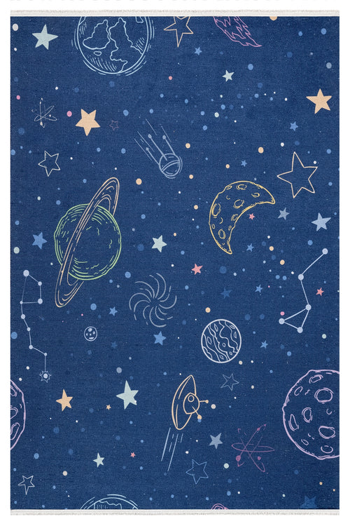 Lelystad Lacivert Figürlü Pamuk ve Şönil Dijital Baskı Çocuk Odası Halısı