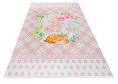 Alphen Figürlü Pembe Pamuk ve Şönil Dijital Baskı Halı