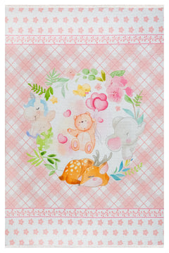 Alphen Figürlü Pembe Pamuk ve Şönil Dijital Baskı Halı