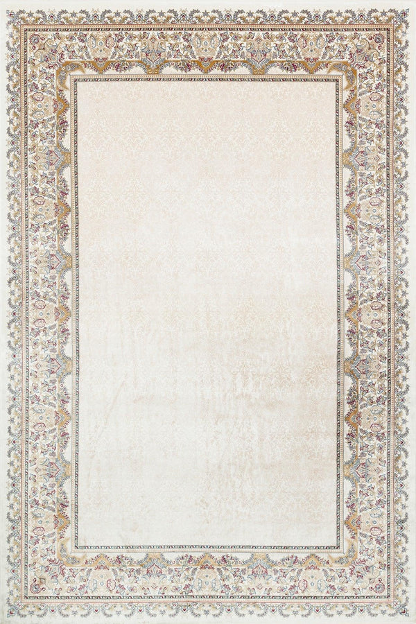 Bej Krem Klasik Modern Halı - Yıkanabilir - Kaymaz Taban - Pati Dostu
