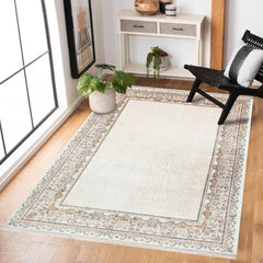 Krem Çerçeveli Modern Etnik Desenli Halı  | Makinada Yıkanabilir | Hav Toz Vermez | Leke Tutmayan | Kaymaz Taban | Dijital Makine Baskı | Salon Yolluk Mutfak Halısı