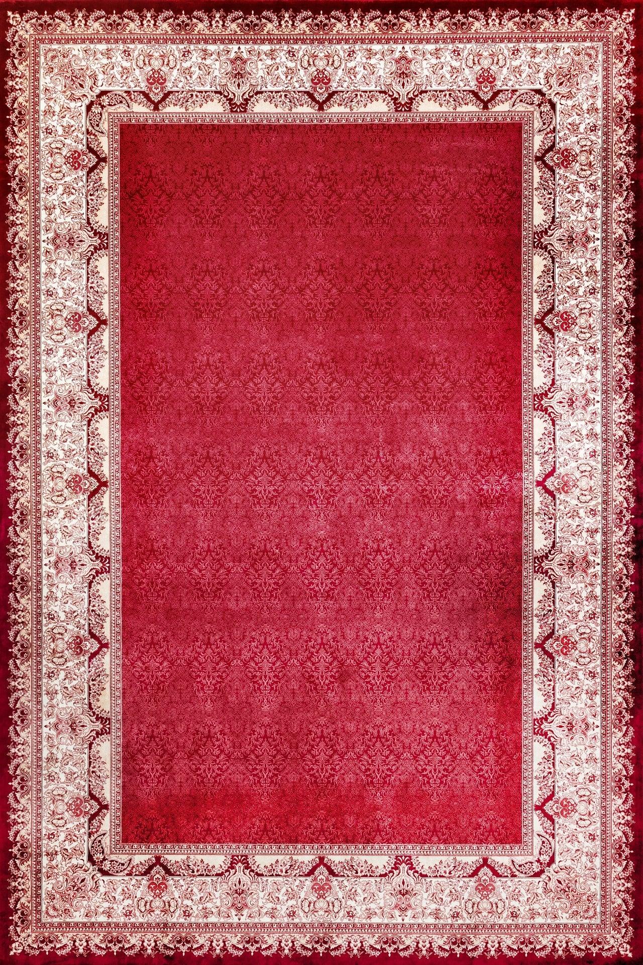 Krem Kırmızı Bordürlü Modern Halı - Yıkanabilir - Kaymaz Taban - Pati Dostu
