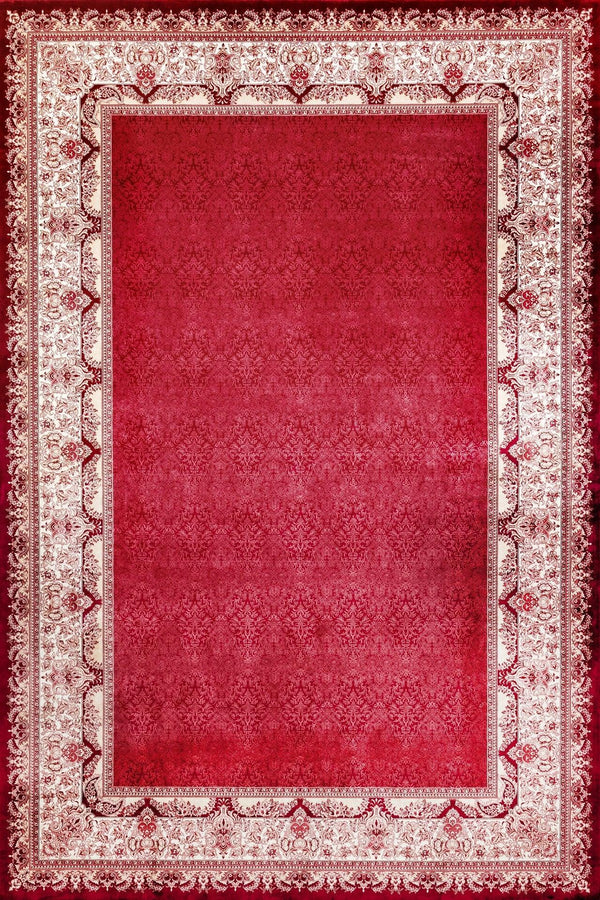 Krem Kırmızı Bordürlü Modern Halı - Yıkanabilir - Kaymaz Taban - Pati Dostu