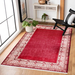 Bordo Çerçeveli Modern Etnik Desenli Halı  | Makinada Yıkanabilir | Hav Toz Vermez | Leke Tutmayan | Kaymaz Taban | Dijital Makine Baskı | Salon Yolluk Mutfak Halısı