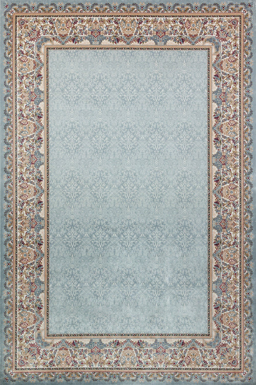 Mavi Çerçeveli Modern Etnik Desenli Halı  | Makinada Yıkanabilir | Hav Toz Vermez | Leke Tutmayan | Kaymaz Taban | Dijital Makine Baskı | Salon Yolluk Mutfak Halısı