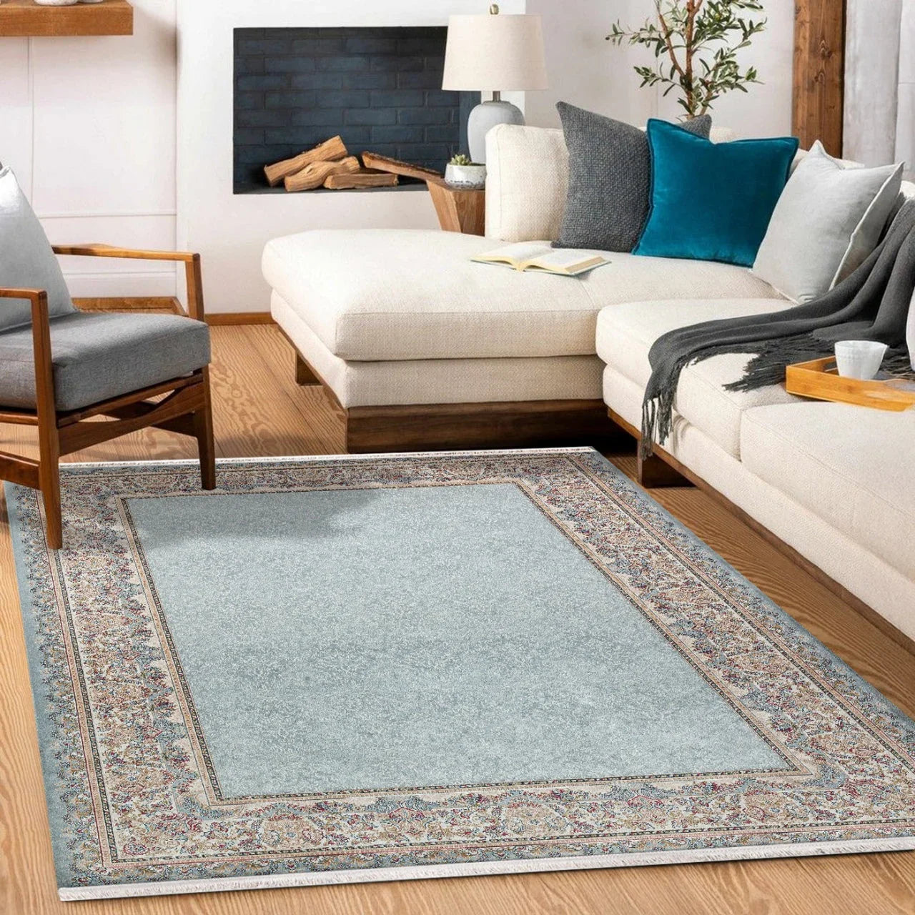 Bej Krem Klasik Modern Halı - Yıkanabilir - Kaymaz Taban - Pati Dostu