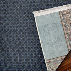 Mavi Çerçeveli Modern Etnik Desenli Halı  | Makinada Yıkanabilir | Hav Toz Vermez | Leke Tutmayan | Kaymaz Taban | Dijital Makine Baskı | Salon Yolluk Mutfak Halısı