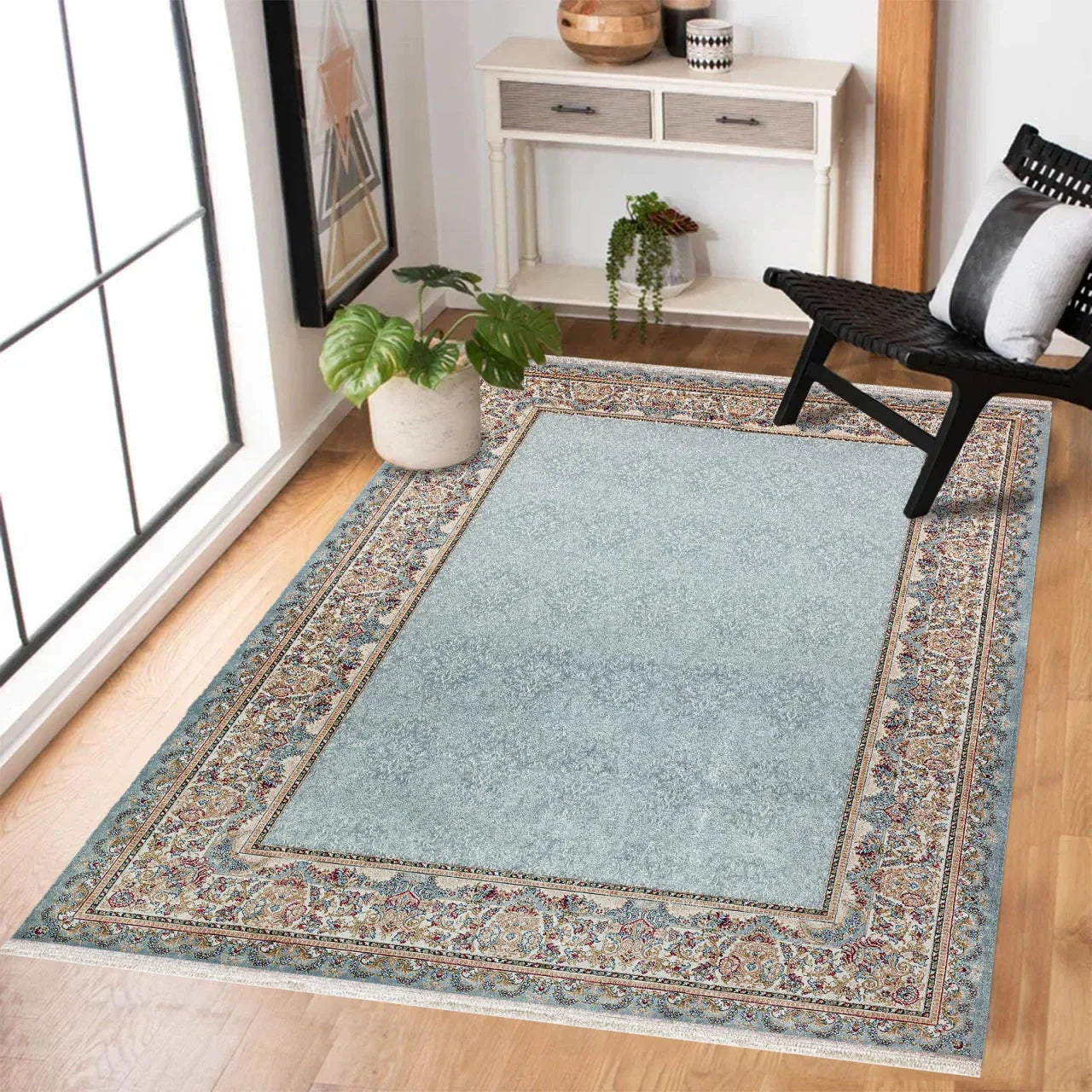 Bej Krem Klasik Modern Halı - Yıkanabilir - Kaymaz Taban - Pati Dostu