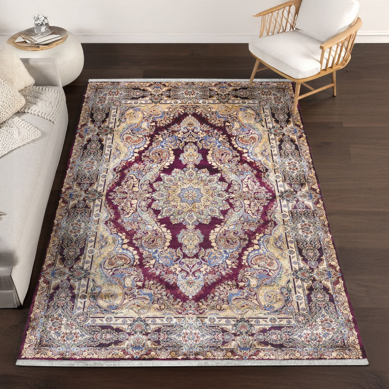 Desenli Etnik Motifli Halı - Yıkanabilir - Kaymaz Taban - Pati Dostu