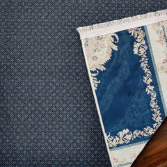 Mavi Çerçeveli Modern Etnik Desenli Halı  | Makinada Yıkanabilir | Hav Toz Vermez | Leke Tutmayan | Kaymaz Taban | Dijital Makine Baskı | Salon Yolluk Mutfak Halısı