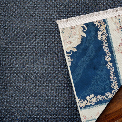 Mavi Çerçeveli Modern Etnik Desenli Halı  | Makinada Yıkanabilir | Hav Toz Vermez | Leke Tutmayan | Kaymaz Taban | Dijital Makine Baskı | Salon Yolluk Mutfak Halısı