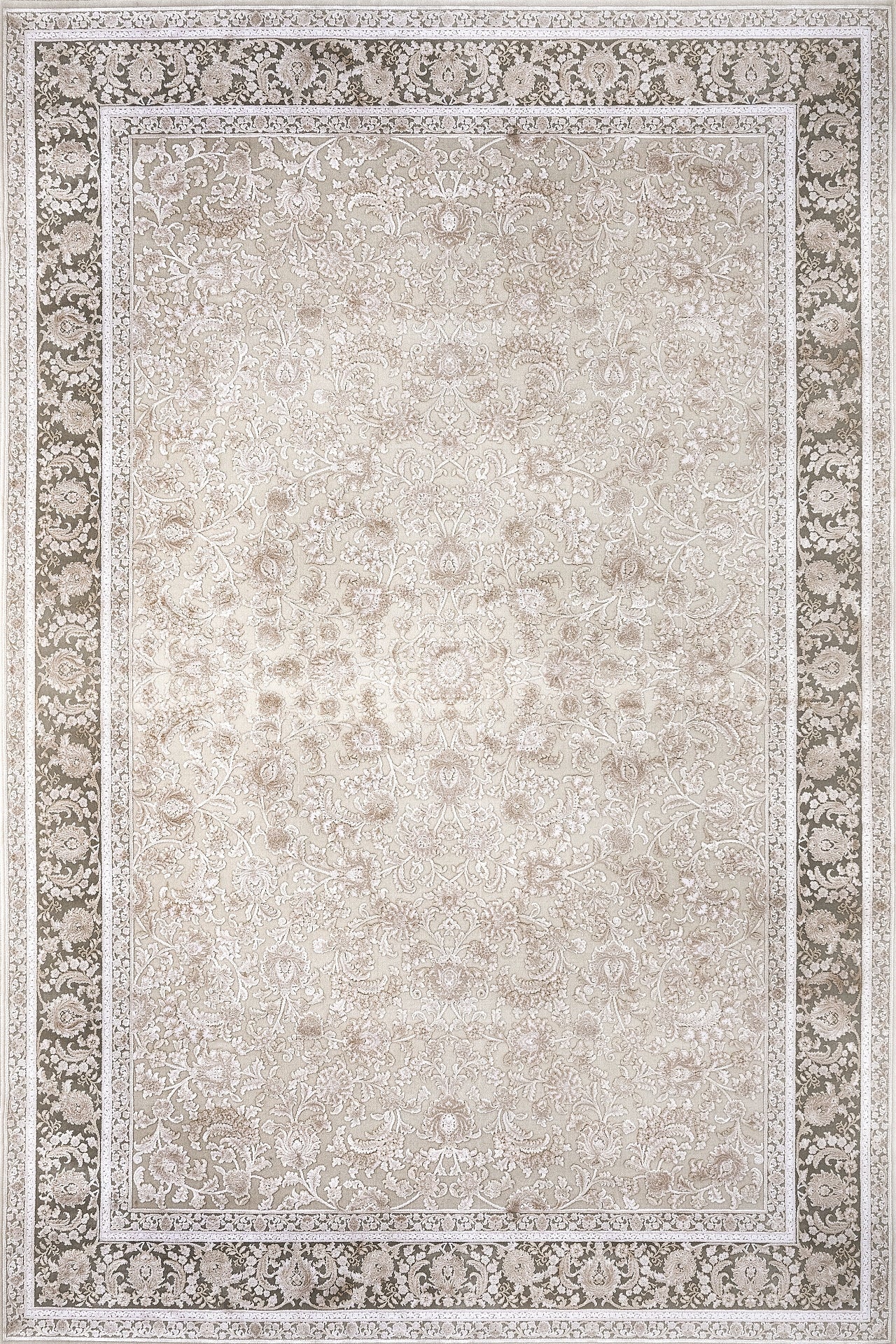 Bej Krem Bordürlü Eskitme Halı - Yıkanabilir - Kaymaz Taban - Pati Dostu