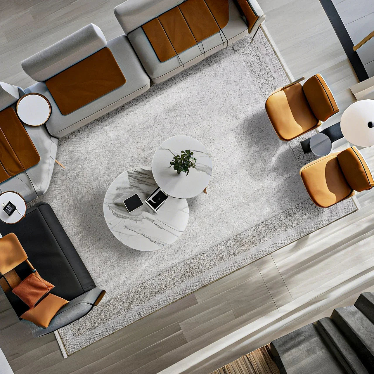 Bej Beyaz Minimalist Modern Halı - Yıkanabilir - Kaymaz Taban - Pati Dostu