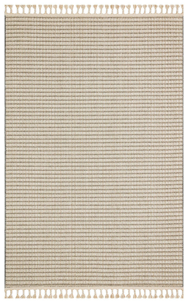 Bej Krem Düz Hasır Görünümlü Triko Halı - Pati Dostu - Toz Vermez