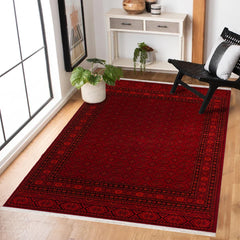 Kırmızı Etnik Modern Etnik Desenli Halı  | Makinada Yıkanabilir | Hav Toz Vermez | Leke Tutmayan | Kaymaz Taban | Dijital Makine Baskı | Salon Yolluk Mutfak Halısı